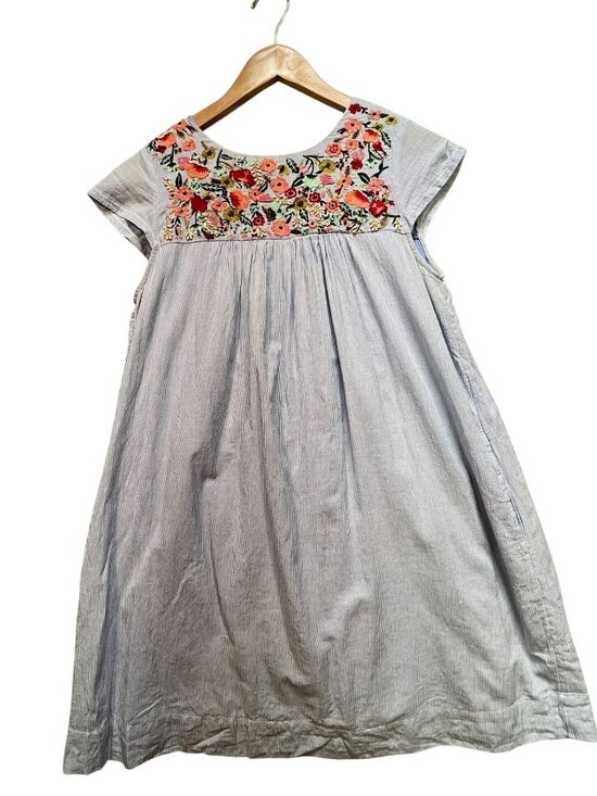 Maeve Dresses & Skirts - Maeve Womens Chrissy Embroidered Tunic Dress 2P Blue  Floral Yoke Striped Boho